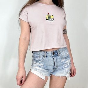 *Chuan Shang Mei Pink Striped Succulent Cropped Top